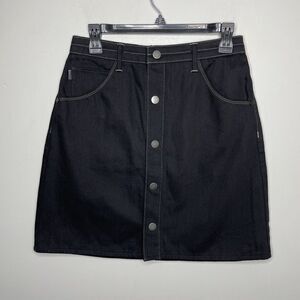 HELMUT LANG Skirt Womens 27 Black Snap-Front Mini Contrast Stitching
